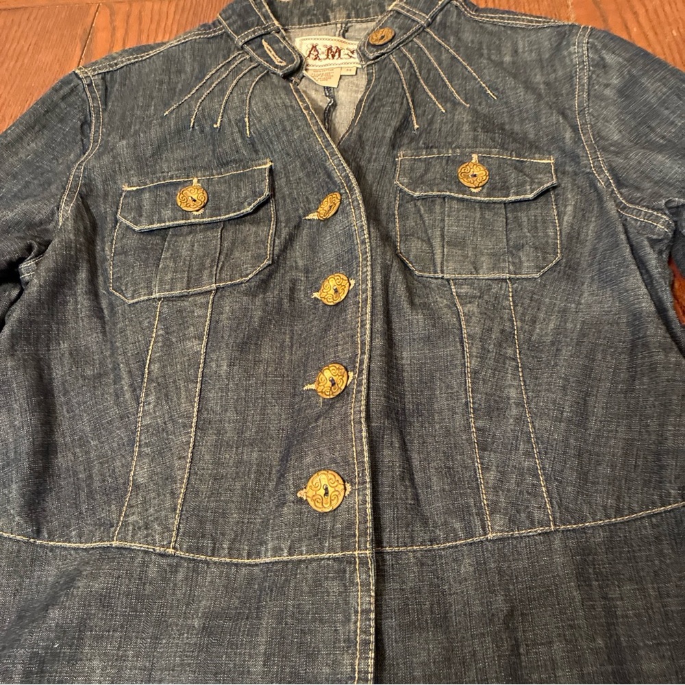 AMI Women's M Denim Jacket Nehru Peplum Waist - Picture 3 of 12